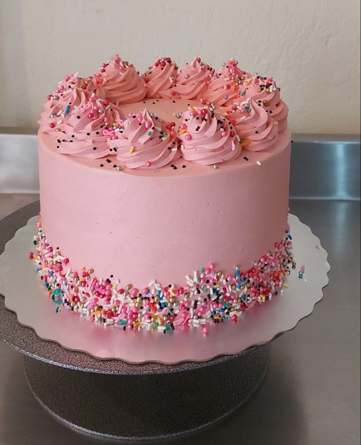 simple sprinkle pink rosset cake